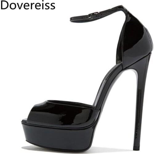 Dovereiss Fashion Womens Shoes summer new Elegant Waterproof Pure color apricot Mature Stilettos heels sandalias Buckle 41