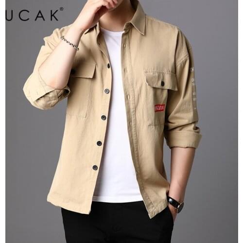 UCAK Brand Spring New Casual Long Sleeves Turn-Down Collar Solid Color Pure Cotton Streetwear Shirt Men Clothing Homme U6147