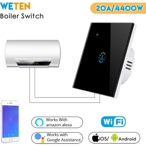 Smart Wifi Water Heater Boiler Switch EU UK 20A Black Glass Touch Switch Ewelink APP Voice Control with Alexa Google Home