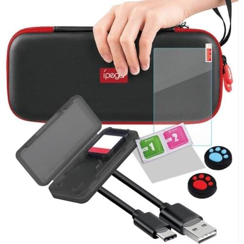 For Nintend Switch Lite 9 in 1 Tempered Film Charging Line Joystick Caps Storage Bag for Nintend Switch Lite Console Accessories