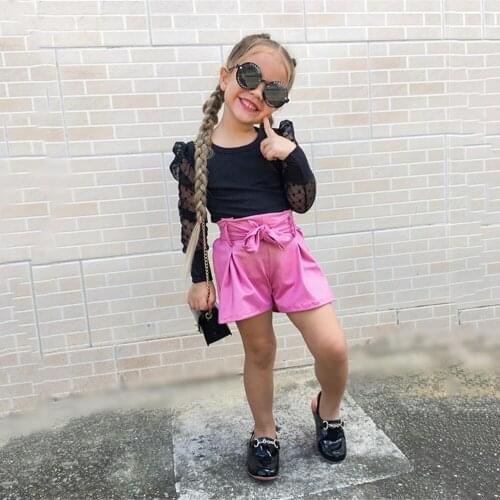1-5T Toddler Kid Baby Girl Clothes set Mesh Puff Sleeve Top and Shorts Set Elegant Fashion Streetwear Summer Outfit