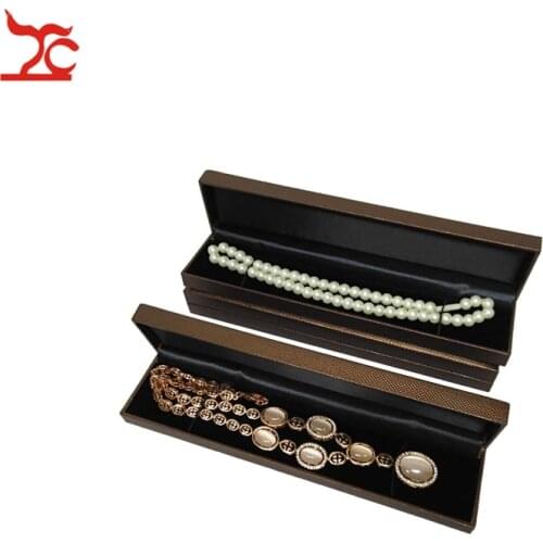 2Pcs Vintage Jewelry Storage Casket Party Brown Leather Velvet Sponge Pearl Necklace Packaging Organizer Gift Box 22.8*5*2.8cm