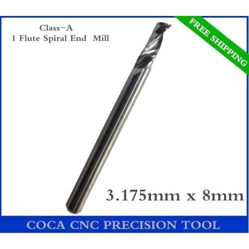 3.175mm*8mm,Freeshipping CNC Solid carbide woodworking router bit,Tungsten Class-A 1 Flute end milling cutter,MDF,PVC,Acrylic