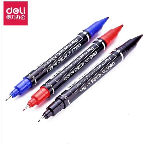 3PCS Deli small and thin double headed marker oil hook pen CD-ROM pen express pen school office supplies