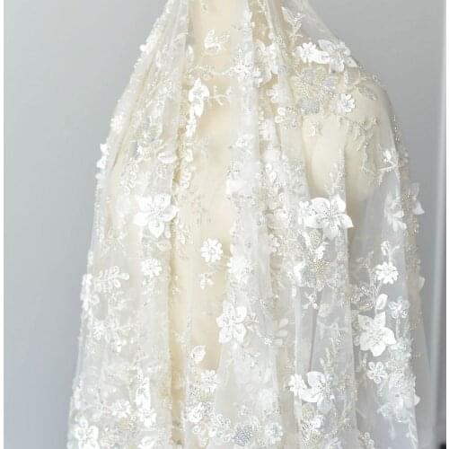 3D Bead Embroidery Floral DIY Wedding Dress Lace Fabric