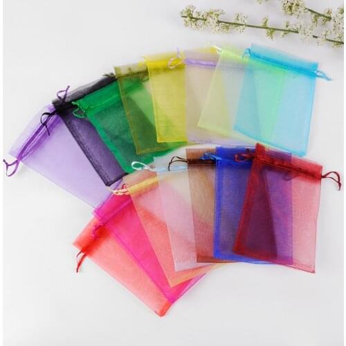 9x12cm Rose Red Organza Jewelry Bags Christmas Gift Bags Cheap Organza Pouches Custom Logo Printed 100pcs/lot Wholesale