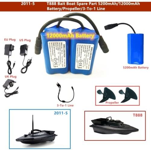 T188 2011-5 T888 D11 Smart Remote Control Bait Boat Spare Part 7.4V 5200mA /7.4V 12000mAh Battery/Propeller/Charger/3-To-1 Line