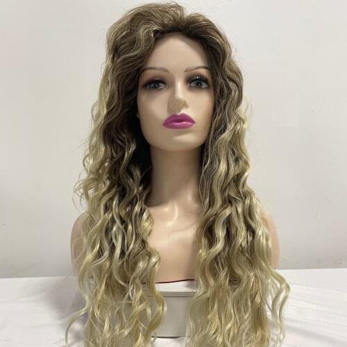 AMIR Long Deep Wave Synthetic Wigs Mix Blonde Soft Hair Wig For Women Water Wavy Cosplay Wig