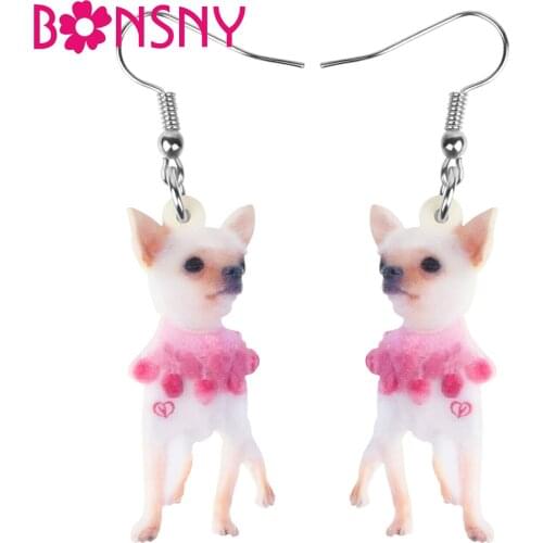 Bonsny Acrylic Sweet Chihuahua Dog Earrings Long Lovely Animal Dangle Drop Jewelry For Women Girls Kids Trendy Gift Accessories