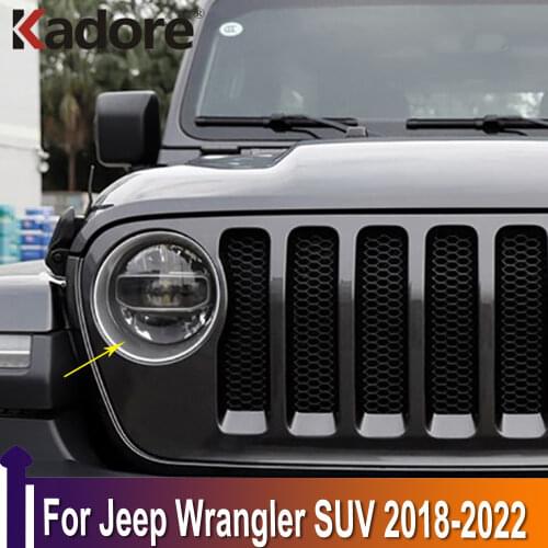 For Jeep Wrangler SUV 2018 2019 ABS Chrome Auto Front Head Light Lamp Cover Trim Headlight Strips Exterior Accessories