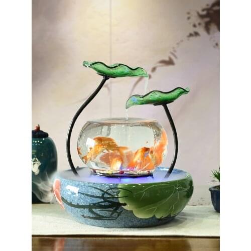 30x30CM Free Shipping Small Desktop Water Fountain Fish Tank Humidifier Lucky Decoration Creative Home Decoration Birthday Gift