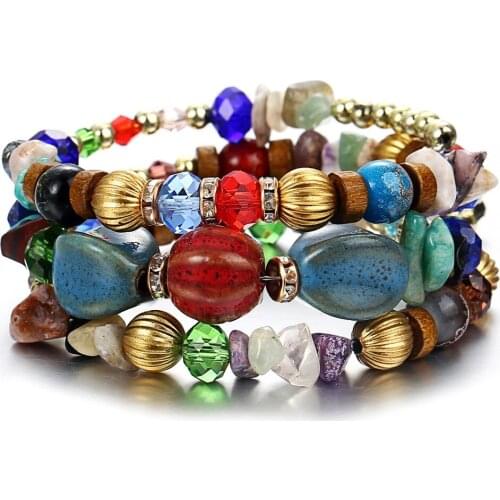 Bohemian Fashion Colorful Natural Stone Beads Multi-layer Twining Beaded Bracelet