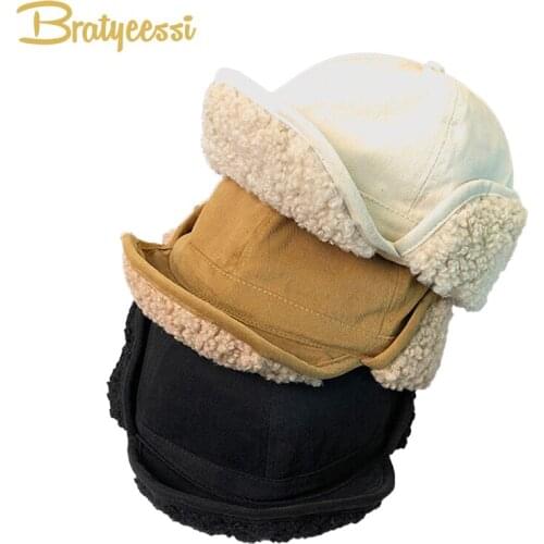 Baby Winter Hat with Earflaps Flying Cap for Children Warm Thick Baby Cap Faux Lamb Hair Kids Hat for Girls Boys 2-5Y