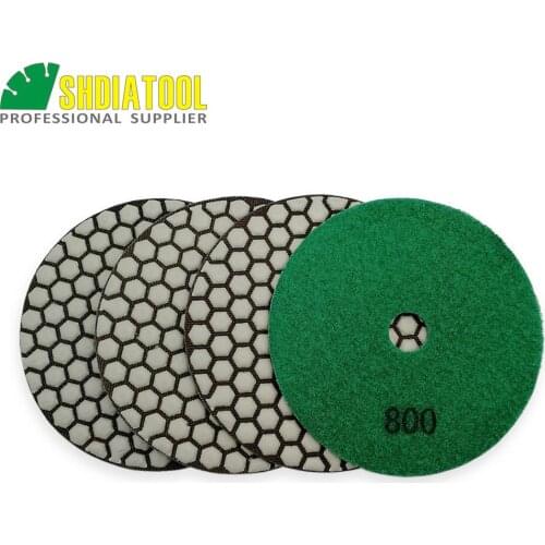 SHDIATOOL 4pcs 5" #800 dry polishing pads sander disc Resin bond diamond flexible Sanding dics marble ceramic Polisher disk