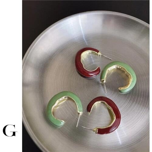 GHIDBK Designer Irregular Trendy Coloured Glaze Earrings For Girls Shiny Summer C-Shape Hoop Earrings Elegant Statement Jewelry