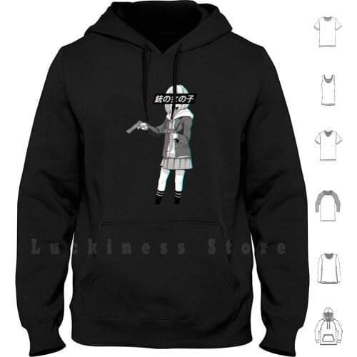 Gun Girl ( Glitch )-Sad Japanese Anime Aesthetic Hoodie Long Sleeve Anime Nyan Manga Sword Art Online Studio Ghibli