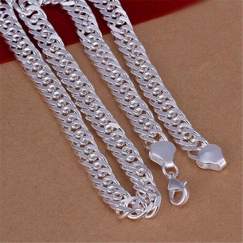 Fine 925 Sterling silver Mens 10MM chain Necklace Women Solid chain wedding noble Fashion Jewelry charms gifts