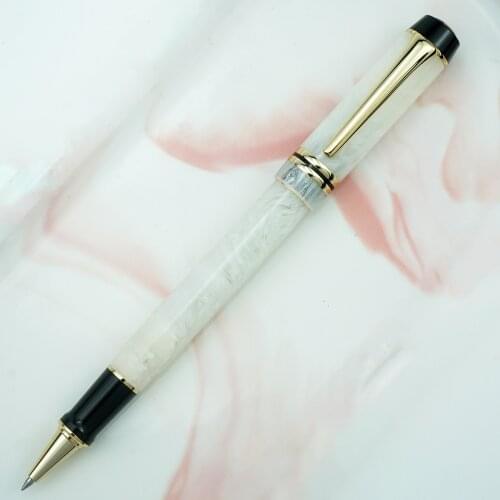 Kaigelu 316 Celluloid White Rollerball Pen Ink Pen with Refill, Beautiful Marble Pattern Writing Gift Pen for Office Business