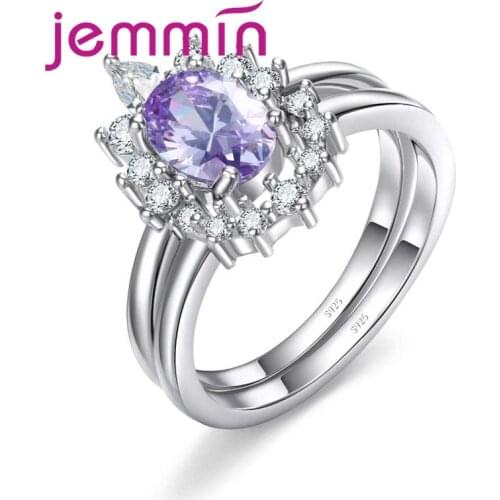 Trendy Purple Stone Flower Crown Shape 925 Silver Rings for Women Girl Bohemian Carving Crystal Midi Knuckle Rings