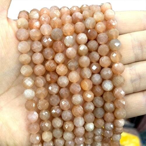 Fine 100% Natural Faceted Orange Sunstone Loose Round Stone Beads A Gemstone For Jewelry Making DIY Bracelet 6/8/10mm 15