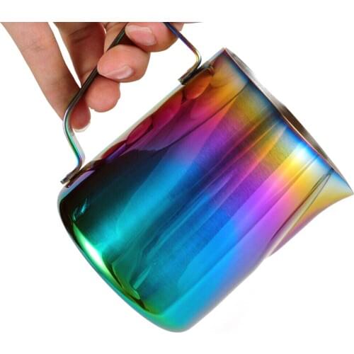 Milk Frothing Pitcher Jug for Latte Art, Rainbow Color Coffee Mugs Stainless Steel Milk Steaming Frother for Espresso, 350/600ml