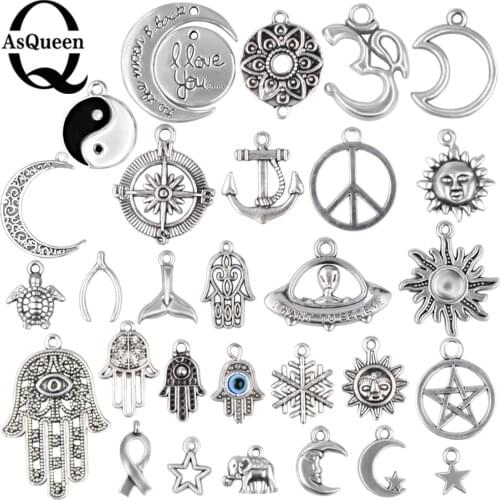 Hot Selling Mixed 30pcs/Lot Assorted Carved Charms Pendants Beads Metal Alloy Pendant Plated Antique silver Diy Bead