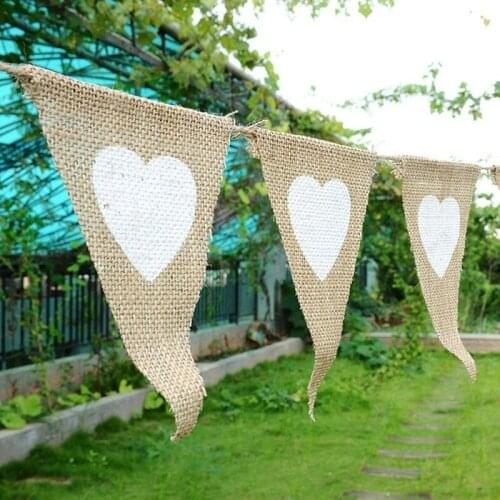 Linen Love Heart Pull Flag Party Supplies Outdoor Wedding Decoration Buntings Birthday Party Background Decorations Flag Pulling