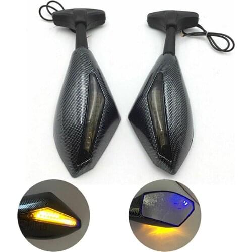 Motorcycle Carbon Rear View Side Mirror LED Turn Signals Fit for Suzuki GSXR GSF Honda CBR Yamaha Triumph Ducati