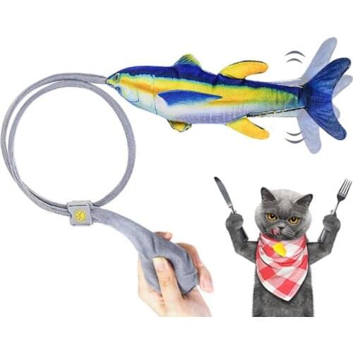 Cartoon Kitten Clothes Electric Interactive Teaser Toy Fish Rod with Bell and Feather Play Funny Toys Cat Dog Supplies Pets