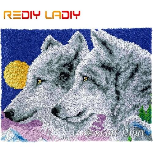 Latch Hook Kits Plush Tapestry Kits DIY Carpet Rug Moon Wolves Crochet Cushion Mat Needlework Thick Yarn Art & Crafts 81*61cm
