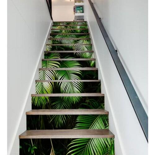Palm Leaf Tropical Forest Stair Sticker Living Room Adhesive Wall Stickers Creative Landscape Background Wallpaper Home Decor