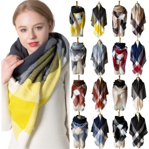 New Womens Fall Winter Scarf Classic Tassel Plaid Scarves Warm Chunky Large Blanket Wrap Shawl Cashmere Feel Square Scarves