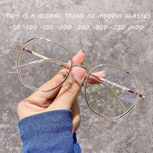 Myopia 1.0-1.5-2.0 To -4.0 Polygonal Glasses Women Men Vintage Spectacle Frames Female Optical Transparent Eyewear