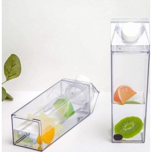 Plastic Clear Milk Carton Water Bottle Portable Sports Square Leakproof Cup Reusable Transparent Sport Leakproof Cup For Girls