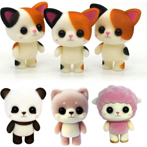 Plush Doll Plastic Flocking Toy Cute Cat Creative Auspicious Gift Meng Pet Little Cat Panda Lamb Car Decoration