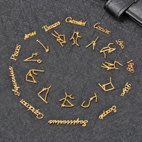 Mini 12 Constellation Alloy Charms Twelve Zodiac Signs Bezel Filling Bracelet Necklace Earrings Crafting Jewelry Accessories DIY