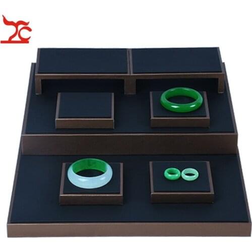 Promotion Quality Jewelry Display Tray Brown Black PU Store Window Jewelry Organizer Holder CounterCase Jade Necklace Watch Rack
