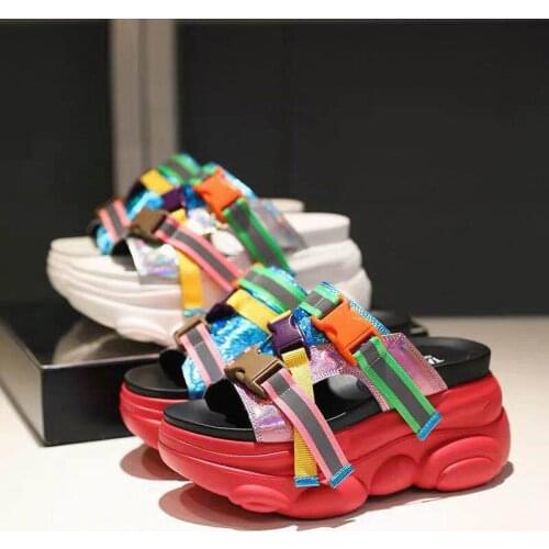 2020Summer Slippers Platform Wedge Women Open Toe Sandals Shoes Ladies Slipper Female Slides Beach 8cm Wedges Platform Slippers