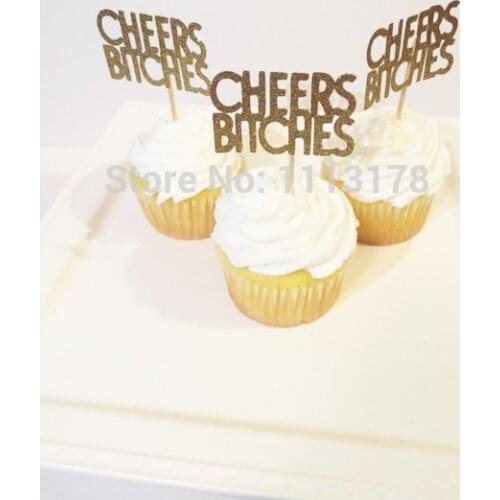 Cheers Cupcake Toppers, Gold Glitter Bridal Shower Cupcake toppers, Wedding Cupcake toppers wedding Engagement