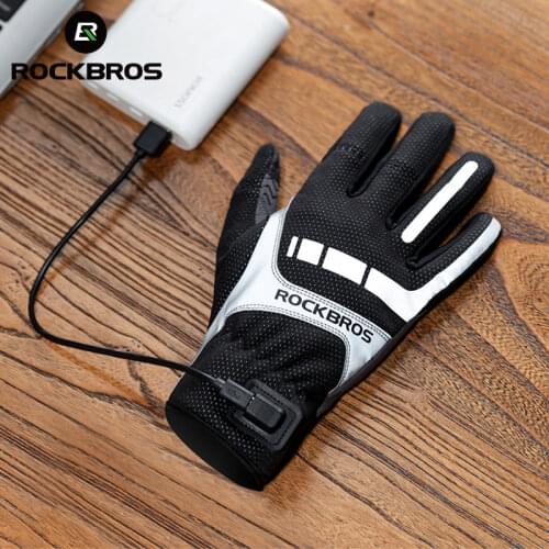ROCKBROS Wram Bicycle Women Mens Gloves Winter SBR Touch Screen USB Heated Gloves Windproof Plam Breathable Moto E-bike Gloves