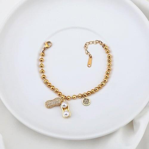 Vintage Luxury Crysta Pearl Peanut Beaded Chain Bracelets For Women High Quality Color Retention Stainless Steel Jewelry Gift