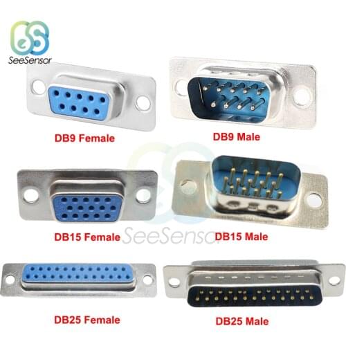 10Pcs DB9 DB15 DB25 Hole/Pin Male Female Welded Connector RS232 Serial Port Socket DB D-SUB Adapter 9/15/25 Pin