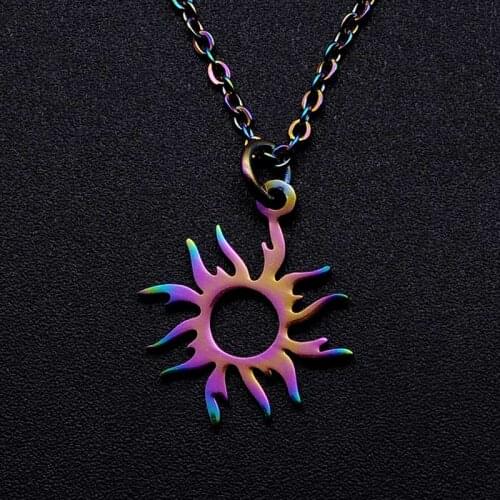 100% Stainless Steel Rainbow colorful Sun Charm Necklace for Women Fashion Jewelry Necklaces Accept OEM Order Wholesale