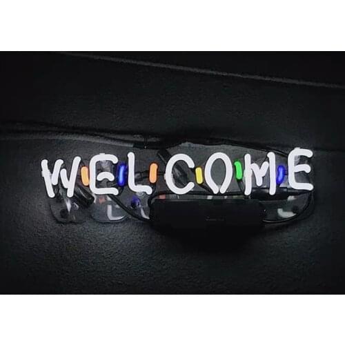 14“ Welcome White Acrylic Custom Neon Light Lamp Sign Beer Bar Handmade Real Glass Decorate Home Wall Room Windows Tube Artwork