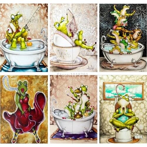 5D Diamond Mosaic Full Diamond Embroidery Frog bathing Diy Diamond Painting Cross Stitch Square Diamond Sets Home Decor