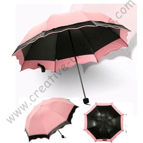 6pc/lot colour option summer folding mini sunny umbrella 5 times black coating Anti-UV Meat Pink two layers lace parasol