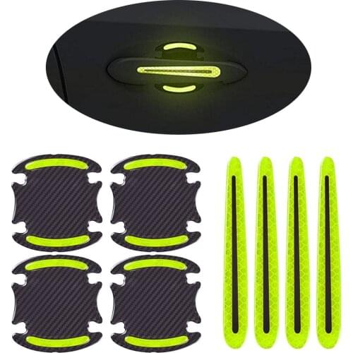 8pcs Universal Car Door Handle Paint Scratch Protector Sticker Cover Guard Protective Film Car Night Safety Reflective Strips