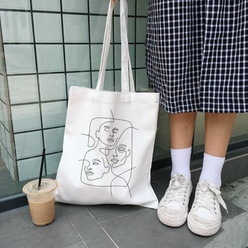 Abstract Canvas Cartoon shopper bag Women bag Large Capacity Casual Print Academy Harajuku ins chic Vintage Art Shoulder Bags