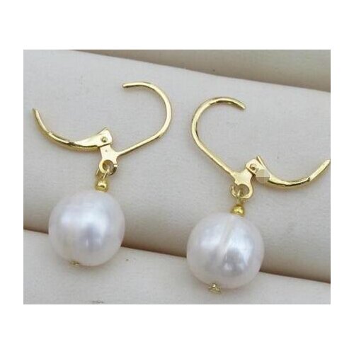 >>>>noble jewelry real photo AAA perfect 9-10mm white pearl dangle earring 14K/20 YELLOW GOLD