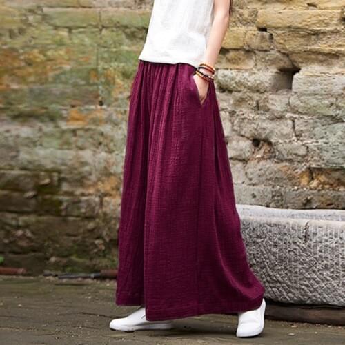 Plus Size M-7XL Elegant Double decker cotton Women Candy Solid Color Casual Loose Elastic Waist Wide Leg Pants Women Trousers